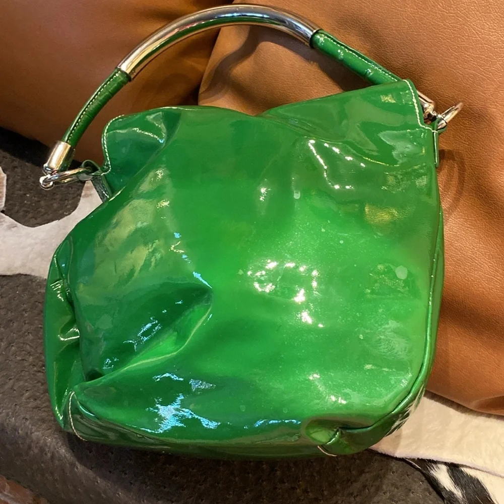 Badgley Mischka Nina Studded Satchel handbag green Smooth Leather - Picture 5 of 7